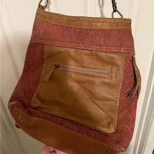 Myra Bag Rust and Brown Canvas Shoulder Tote